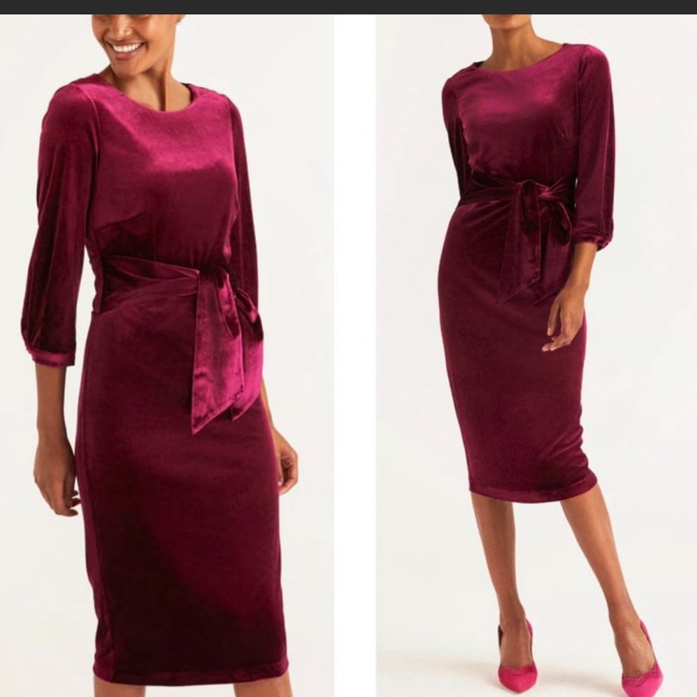 Boden size 12 velvet dress with bow tie front